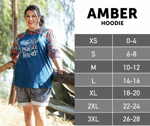LULAROE AMBER 3X/3XL Hoodie 26/28 XXXL Sweatshirt 2 Print Stripe Floral Roses ❤️ - Picture 13 of 14