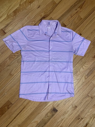 Men's Athletic PMA Button Down Up Short Sleeve Pink Striped Size Medium