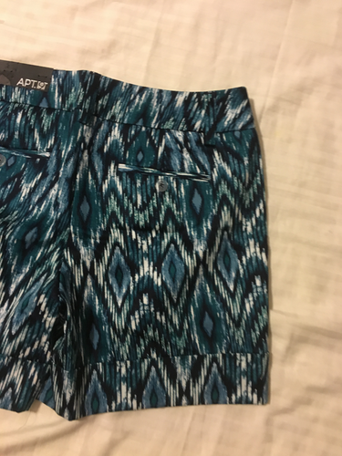 Apt.9: Pantalones cortos informales estilo pantalón con estampado Chevron para mujer, puño: verde, azul, blanco - Imagen 5 de 5