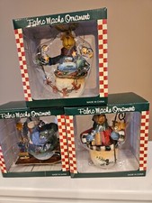 FABRIC MACHE ORNAMENTS NIB 2 SNOWMEN  1 MOOSE