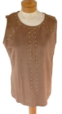 INC Womens Brown Microsuede  Studded Sleeveless Top Size Large New with Tags