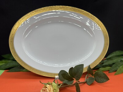 Rosenthal Aida Ätzgoldkannte 16mm Platte Oval 38cm  Neu Rarität