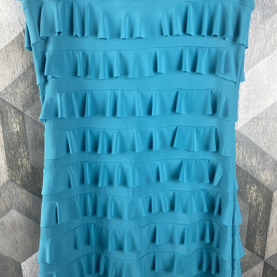 Vestido para mujer Frank Lyman sin mangas verde azulado con volantes talla 6. Foto 3 de 4