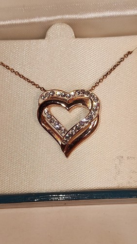 NUEVO~14k Chapado en Oro Rosa~**COLGANTE CORAZÓN CRISTAL**~CADENA 18"~Caja - Imagen 2 de 7