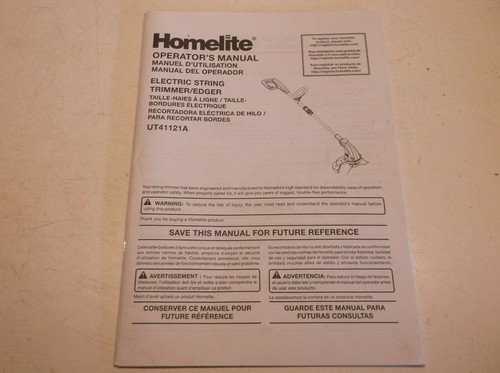 Operator's Manual Off Of A Homelite UT41121A 120V 14" Weed Eater - Afbeelding 1 van 2