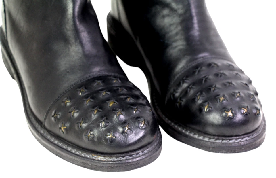 Latitude Femme BLACK GENUINE LEATHER LOW HEEL PULL ON ROUND TOE BOOTS Sz 37 - Image 2 of 4