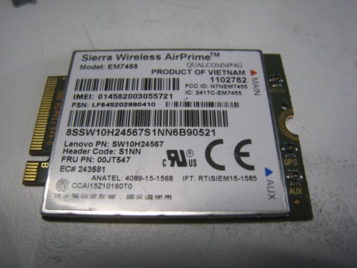 Carte WWAN/4G LTE Lenovo EM7455 (Sierra) - Pour ThinkPad T460, P50, P70, Etc. - Réf. 00JT547 - Occasion