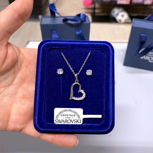 Collana Cuore Stilizzato Orecchin pl. oro Bianco 18k con Cristalli Swarovski S84 - Foto 2 di 3