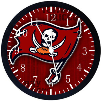 Tampa Bay Buccaneer Wall Clock Large 12'' Black Frame Glass Face Non-Ticking E460