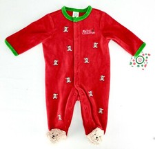 Little Me My 1st Christmas Footed 1pc Red Velour Embroidered Bears Size 3 Months