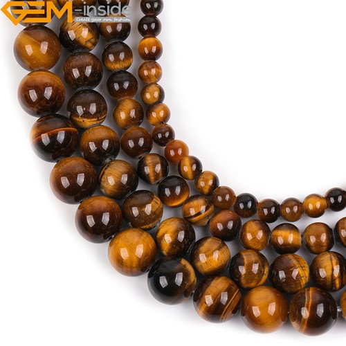 Cuentas redondas de agujero grande de piedras preciosas de ojo de tigre amarillo natural para hacer joyas de 15" - Imagen 3 de 41