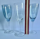 Set Of Three Wine Long Stem Crystal 10 oz Stemware Blue & clear stripe Mikasa — photo 4