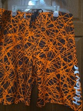 Hurley Men's Board Shorts Size 38 Surfing Swimming Unlined Short Black/Orange