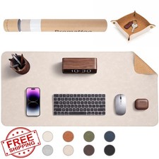 Faux Leather Desk Mat Tray Set Cork Look Base Non-Slip Warm Beige