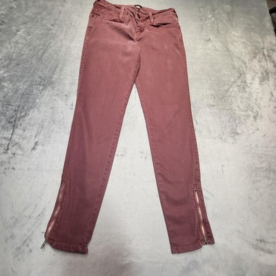 Just Black Pants Womens 27 Burgundy Skinny Ankle Zip Made USA Stretch Jegging