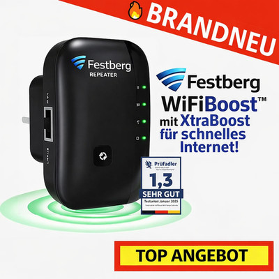 Festberg WifiBoost  Wifi Extender Wlan Repeater Booster, XtraBoost für Internet!