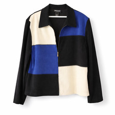 Vintage 80s Briggs Colorblock Zip Jacket Blue Black Cream Retro Women  s