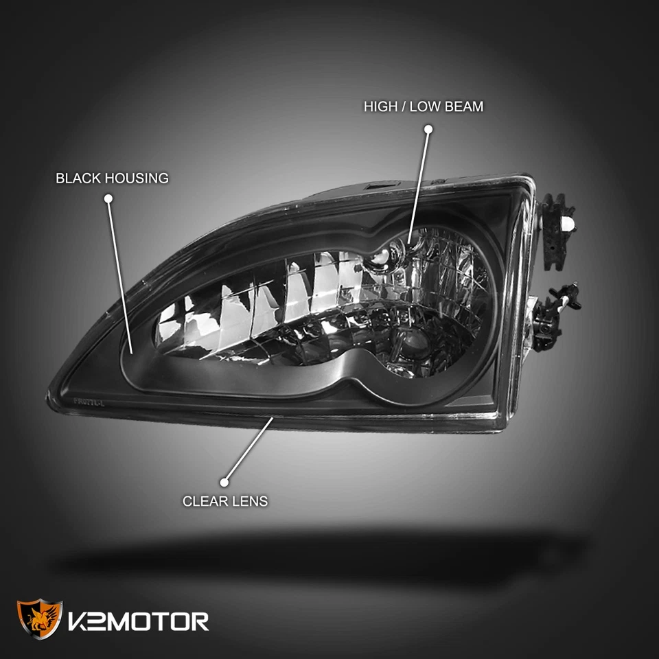 Black Fits 1994-1998 Ford Mustang Replacement Headlights Lamps Left+Right 94-98 Foto 3 de 4