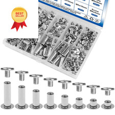 130Sets Chicago Screws Kit, Silver Screw Rivets, 8 Sizes Carbon Steel