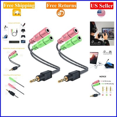 2 Pack 3.5mm Headphone Mic Splitter Adapter for Gaming, Phone, PC