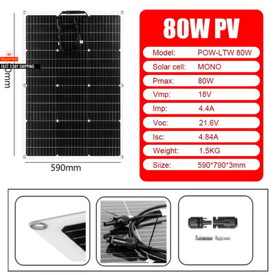 Powmr Leistungsstarke 80W Solarmodule Set Komplettsystem 12V Photovoltaik Flexibel So