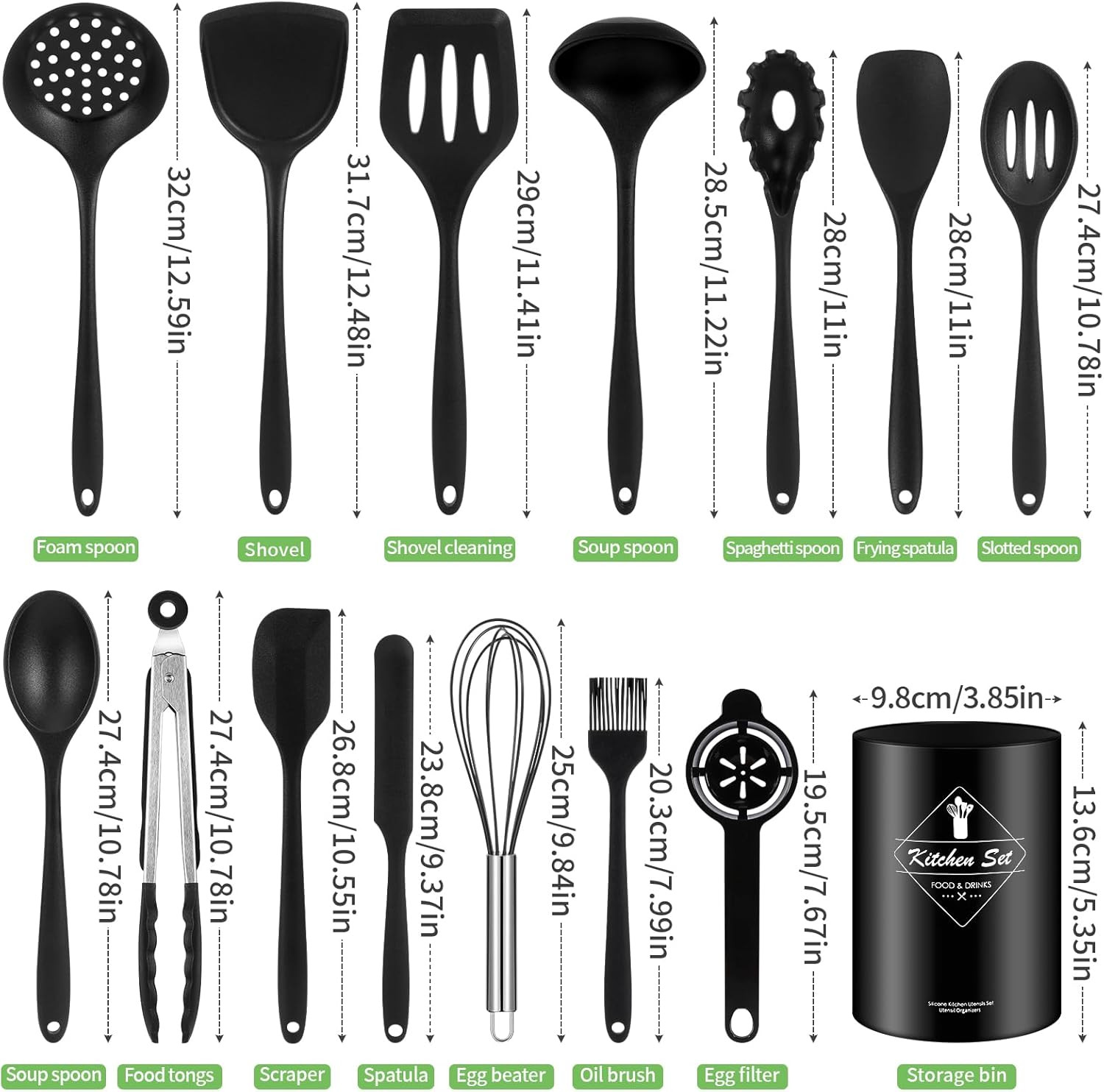 Utensili da cucina in silicone nero Set di utensili da cucina Set di pentole antiaderenti Spatola Pala Fruttini per uova Manico in legno Utensile da cucina – acquista a prezzi convenienti sul
