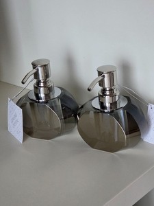 NWT Modern Genuine Crystal Smoky Gray Soap Dispenser x2