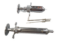 2 Vintage Veterinary Syringe  Stainless Glass and 2 needles.