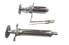 2 Vintage Veterinary Syringe  Stainless Glass and 2 needles.