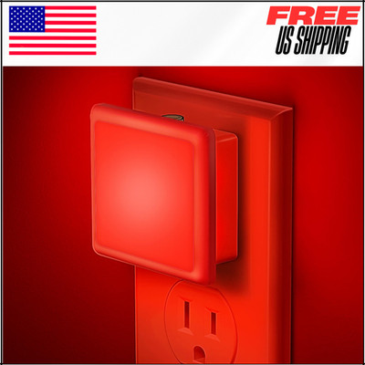 0.3W LED Red Night Light W Auto Light Sensor, Lamp Plug In Wall Adult, 2 Pack