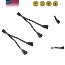 All Black Sleeved PWM Fan Splitter Cable 1 to 2 Converter, 2 Pack