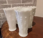 Vintage Anchor Hocking Pearls & Tears Milk Glass Table Vases Set Of 4 7.25”
