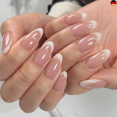 24 Stück French Press on Nails - Mittel Almond Nail Tips - Rosa & Weiß F