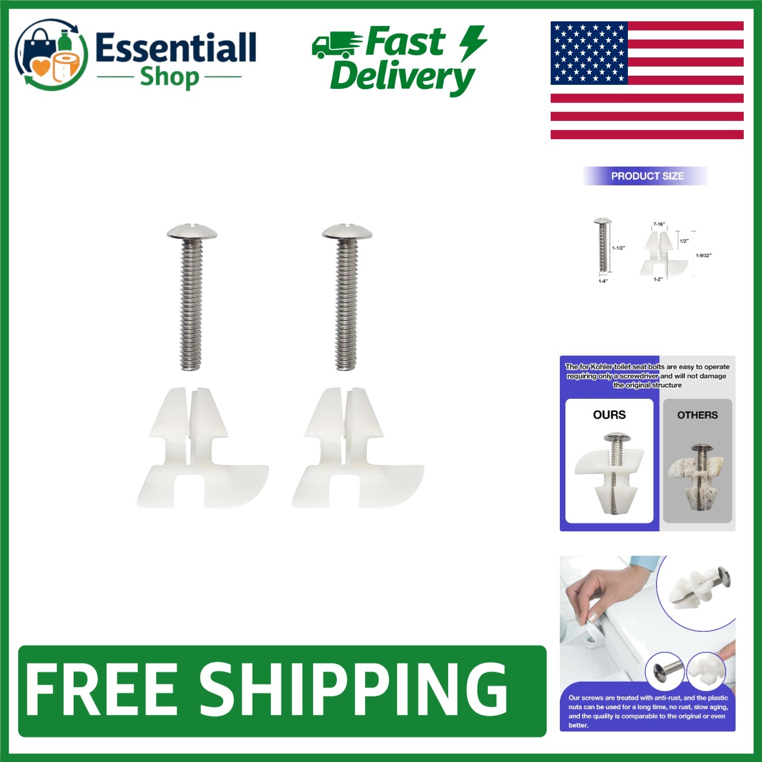 Hardware Pack For Kohler 1239016 - Easy Install Steel Bolts 