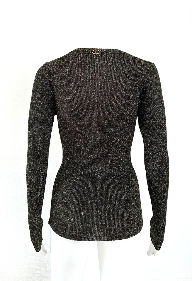 TWINSET Designer Pullover Strickshirt Lurex Schwarz Gold Gr.XL DE:40 Neu - Bild 4 von 4
