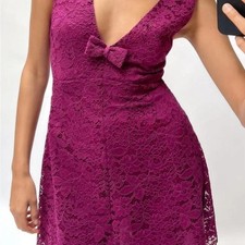 NWT Zara Lace Pinafore Mini Dress - Fuischia / Magenta / Pink Size Small