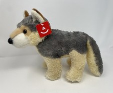 Aurora Gray Beige Wily Wolf Standing Plush Stuffed Animal Realistic 11