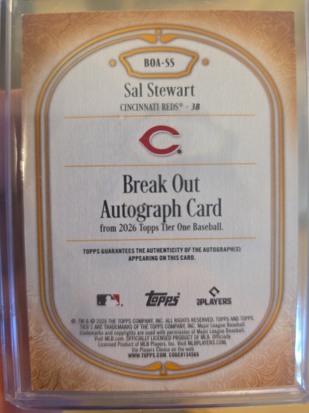 2026 Topps Tier One Break Out Auto Sal Stewart 02/99 Cincinnati Reds view 2