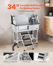 New 34 Inch Stainless Steel Dog Washing Station, Pet Grooming Tub with Hot  C