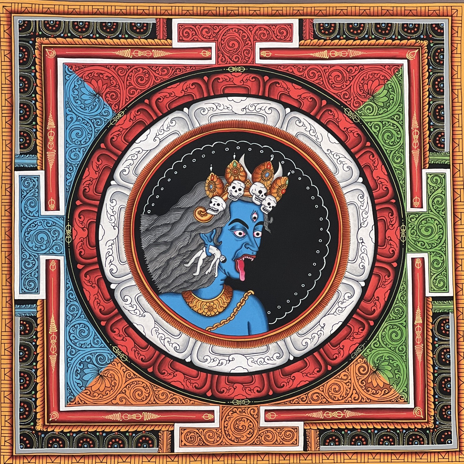 SRI YANTRA MAHAKALI  MANDALA ORIGINAL THANGKA PAINTING/ MEDITATION WALL HANGING