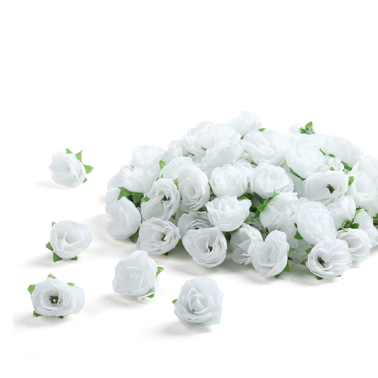 100 PCS White Artificial Roses 1.3 inches Mini Fake Head Flower Wall Decor