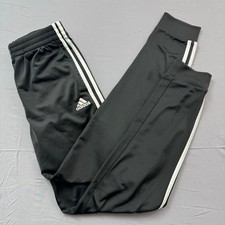 Adidas Youth Boys Track Pants Black White 3 Stripe Joggers Size L 14/16