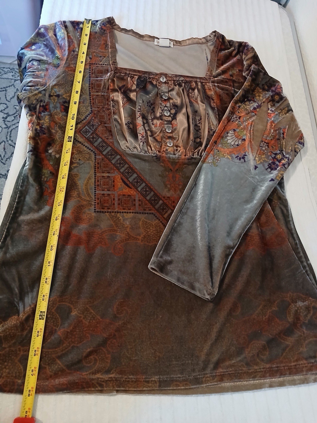 Nextop Boho Patchwork Top XL Square Neck Button F… - image 8