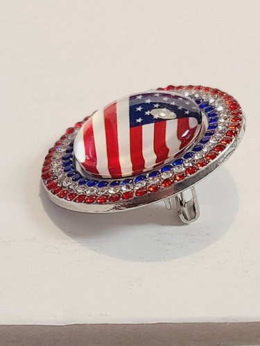 NWOT Patriotic American Flag Brooch Pin with Rhinestone Accents🇺🇸 U.S.A. - Picture 5 of 5