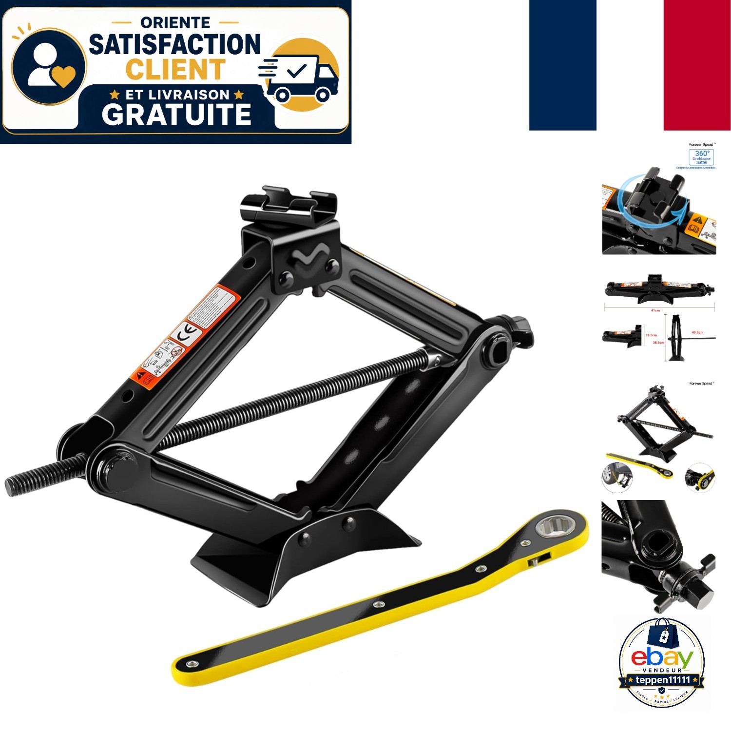 Cric automobile en acier 1.5 tonnes ultra compact - Levage mécanique rapide et sans effort