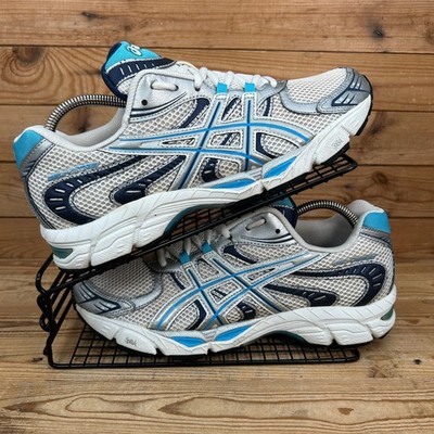 Asics Turnschuhe Damengröße UK 9 Virage 5 silber blau Mesh Laufen Y2K Fitnessschuhe