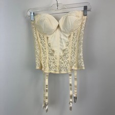 Victorias Secret Vintage Lace Bustier Corset Top Cream Ivory 36B Garter Straps