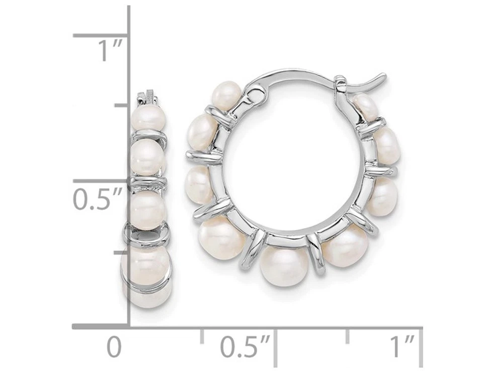 White Freshwater Cultured Pearl Hoop Earrings in Sterling Silver - Image 4 of 4