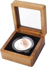 Single Challenge Coin Display Case, Walnut Wood Coin Display Holder Box with Adj