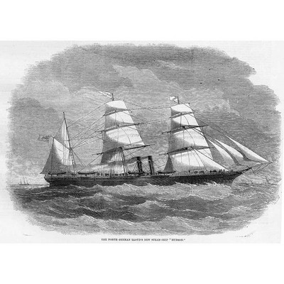 The North German Lloyds new Steam Ship Hudson - Antique Print 1858